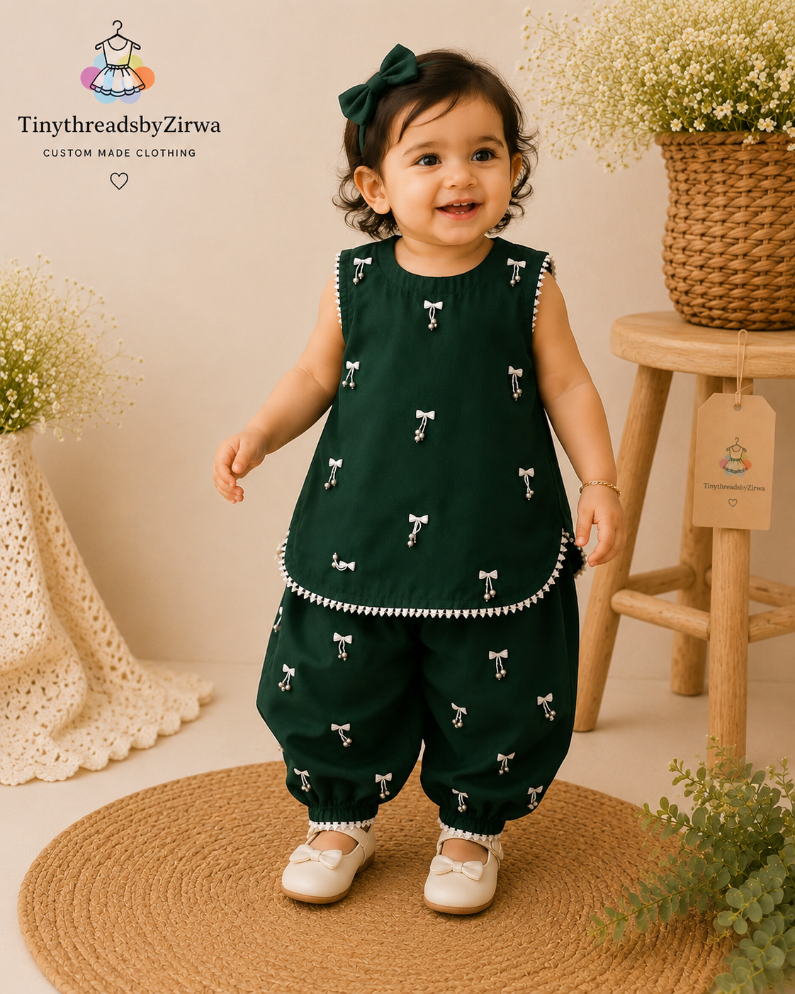 Azadi Mini bows Pearl Dress 2pc