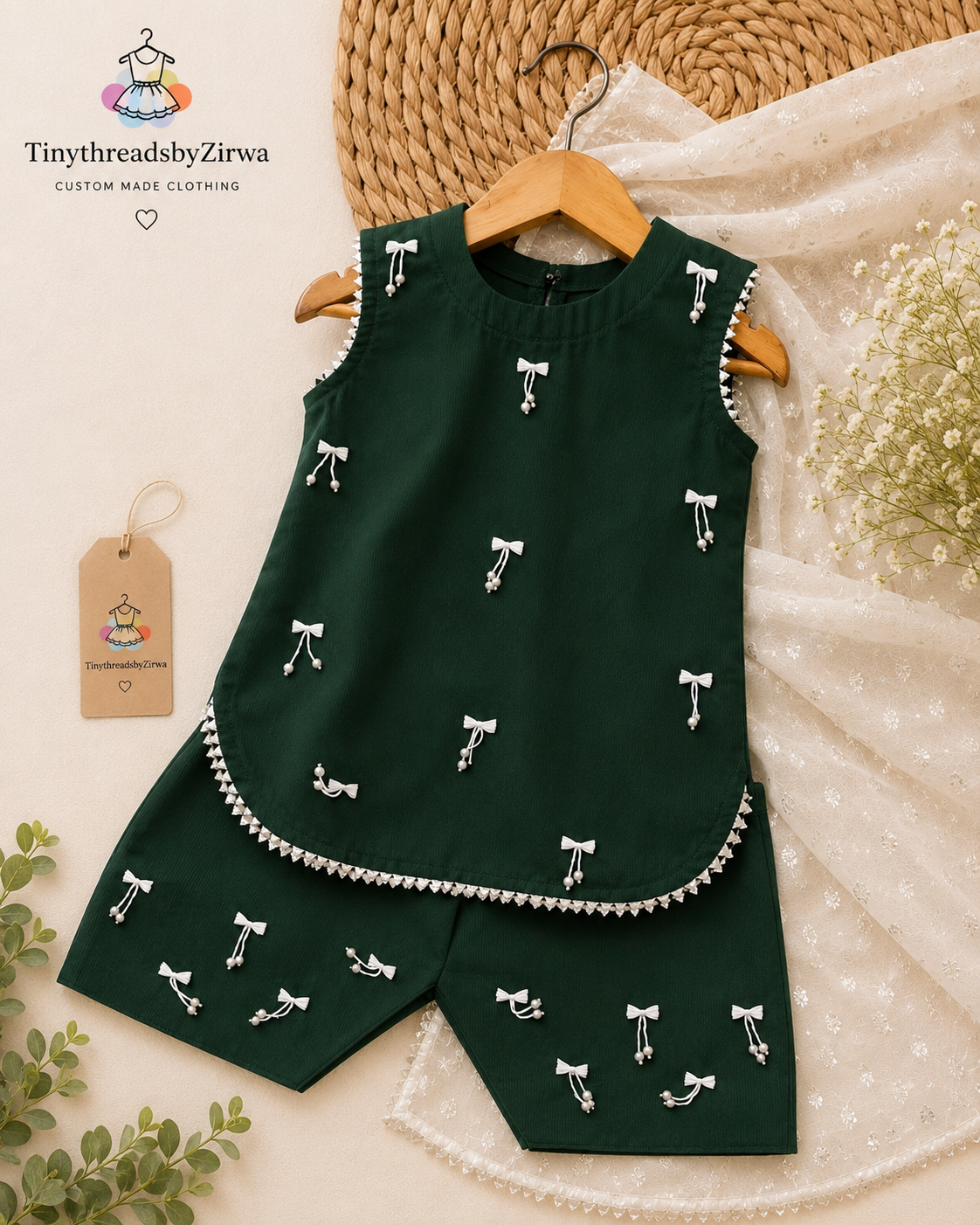 Azadi Mini bows Pearl Dress 2pc