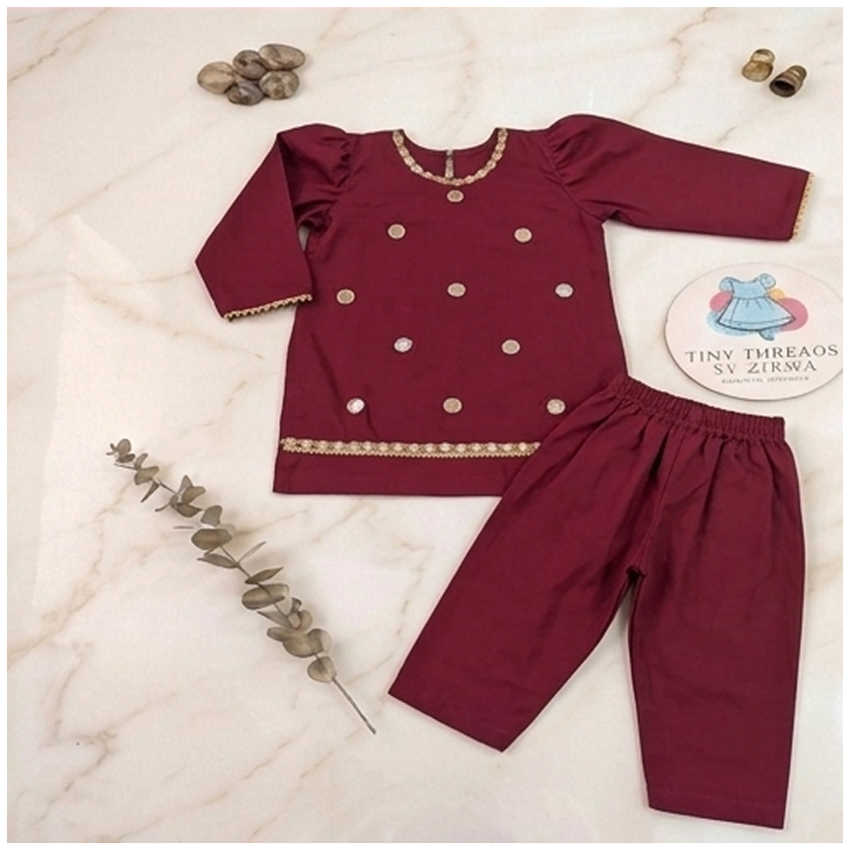 Maroon Kurta & Trouser Mirror work 2pc
