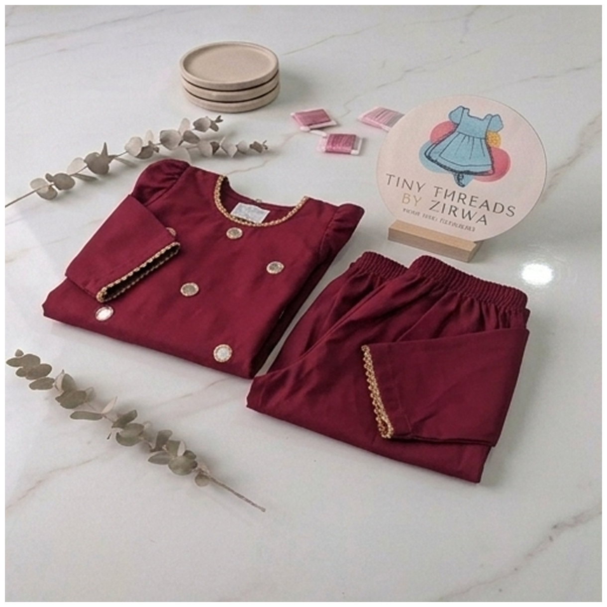Maroon Kurta & Trouser Mirror work 2pc