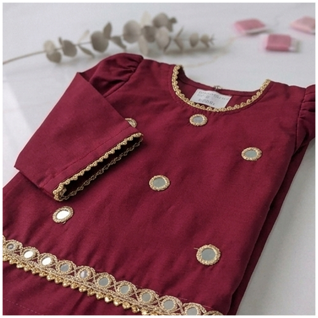 Maroon Kurta & Trouser Mirror work 2pc