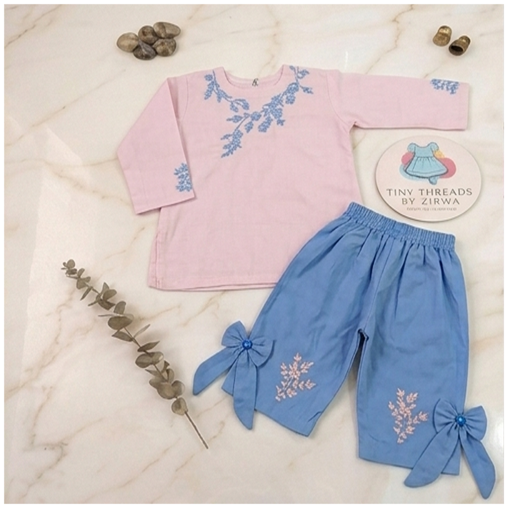 Pastel hand embroidery kurta trouser