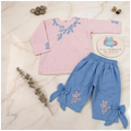Pastel hand embroidery kurta trouser