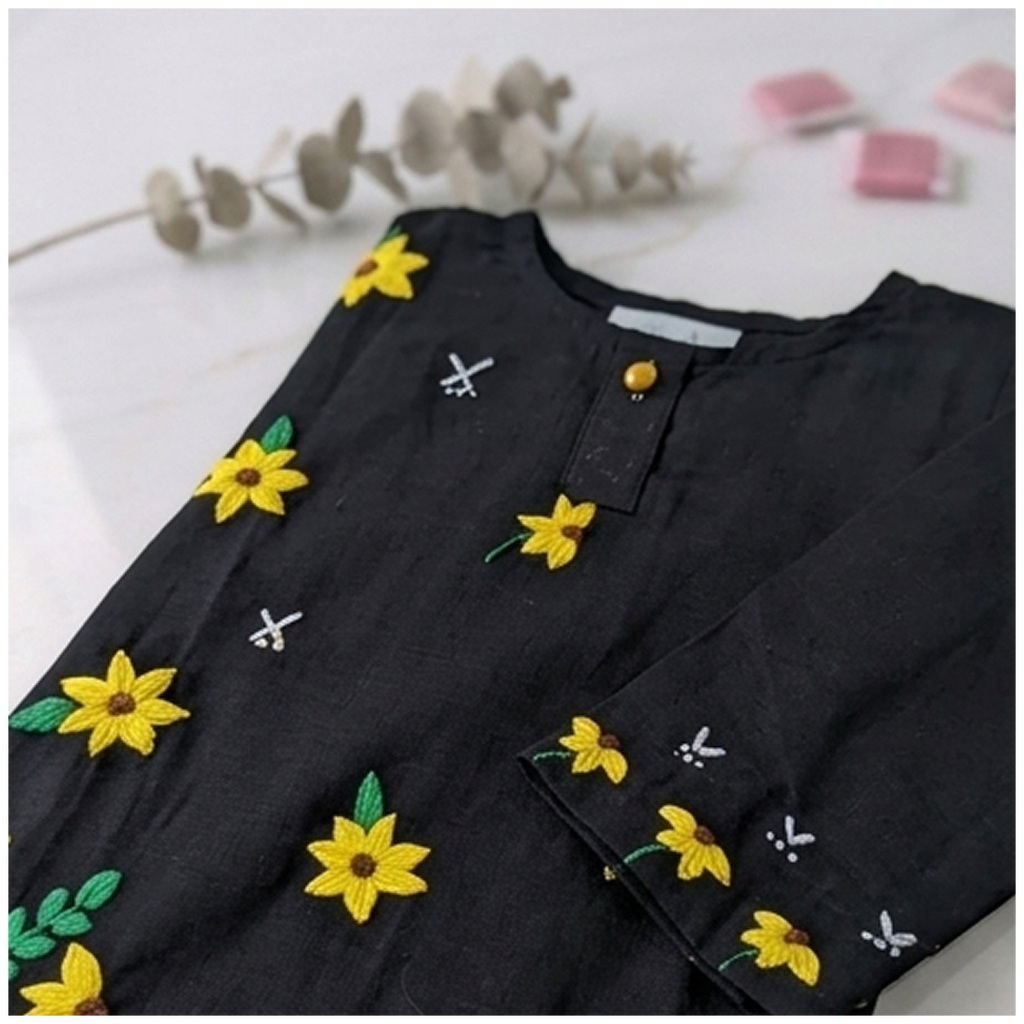 Sunflower Hand Embroidery-Black