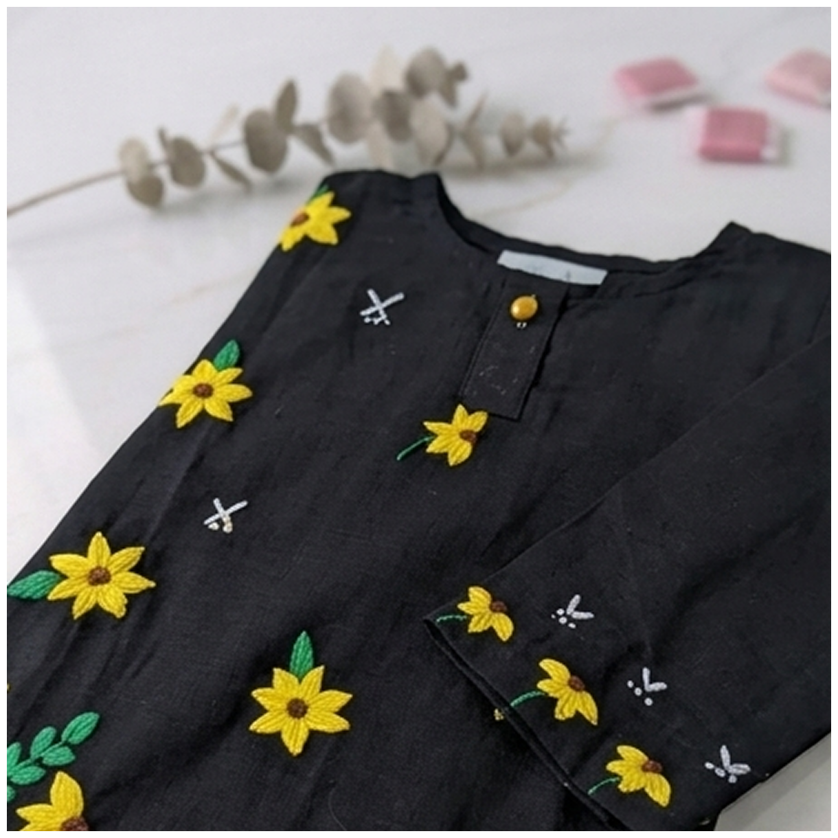 Sunflower Hand Embroidery-Black