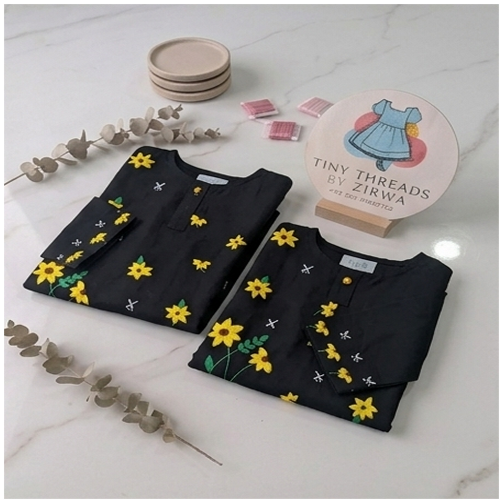 Sunflower Hand Embroidery-Black