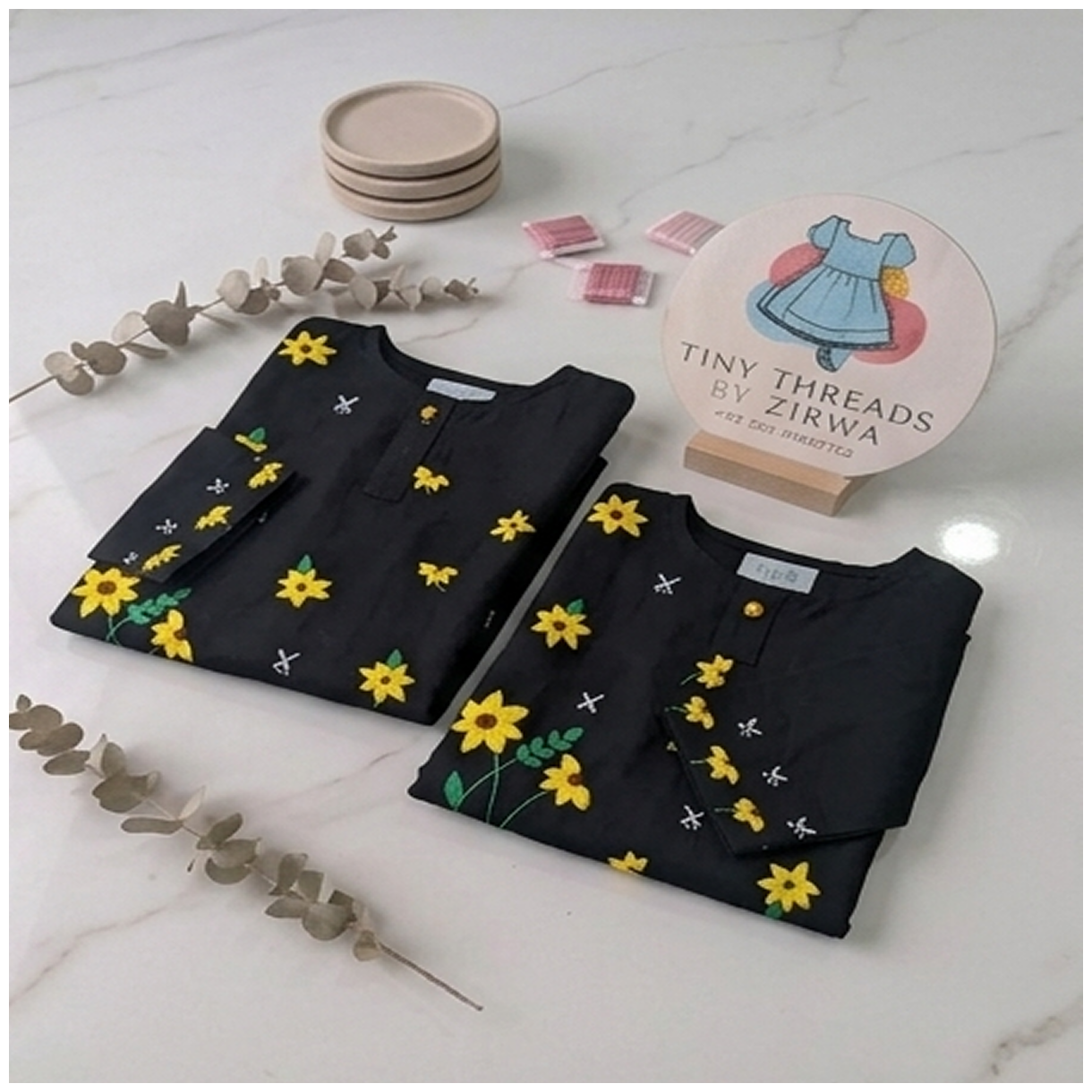 Sunflower Hand Embroidery-Black