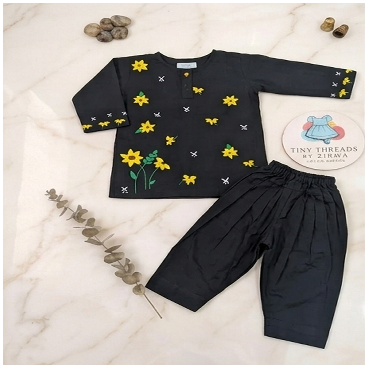 Sunflower Hand Embroidery-Black