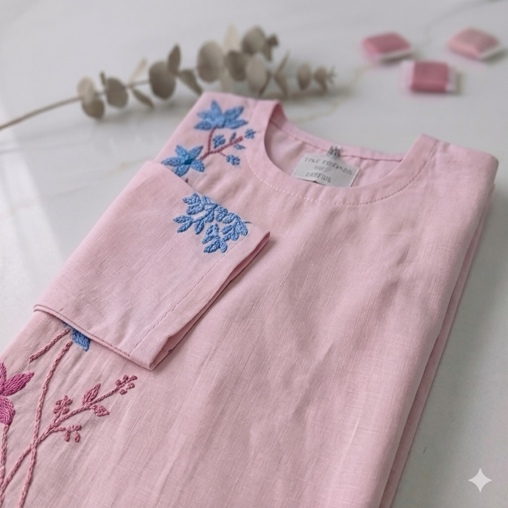 Pastel hand embroidery kurta trouser