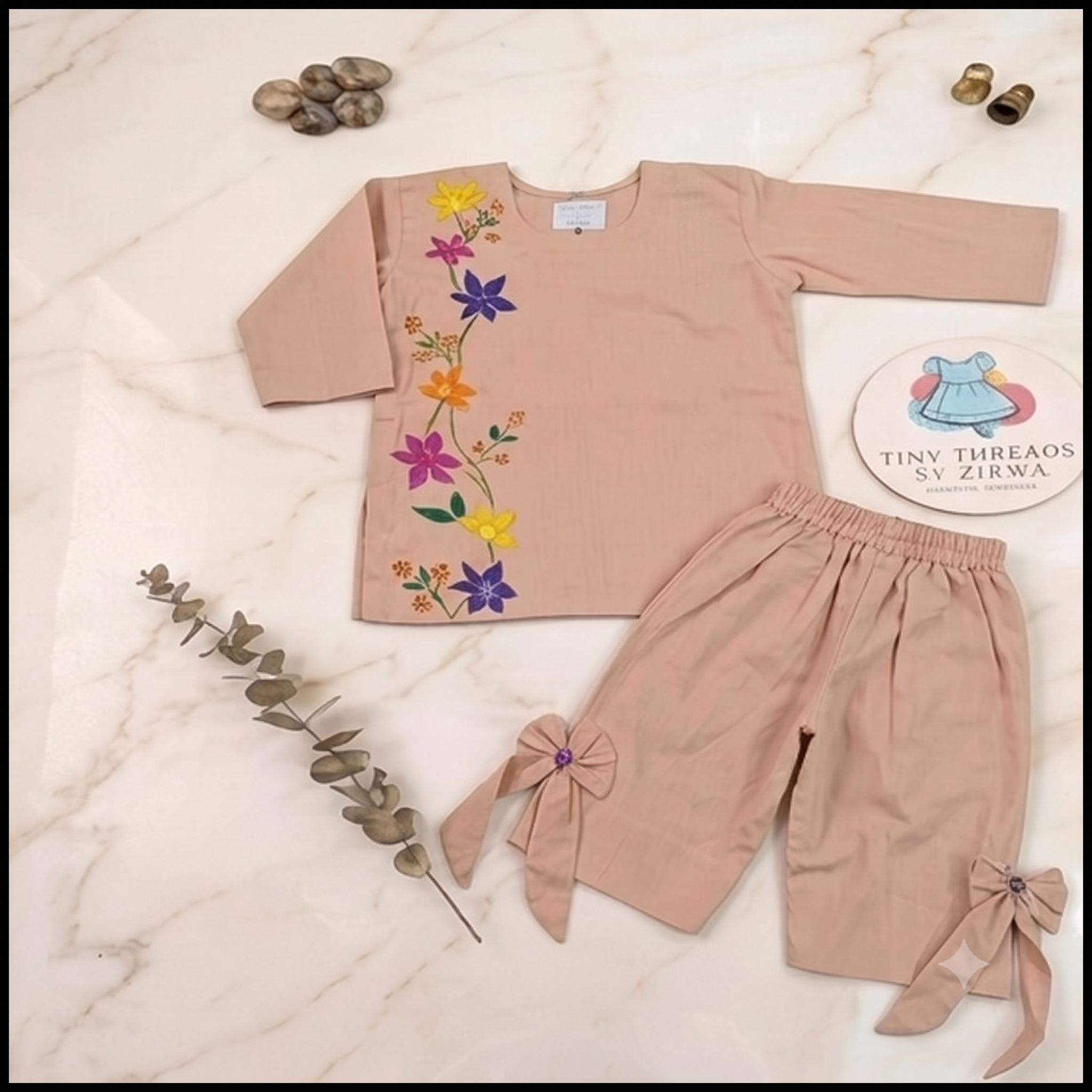 Floral Hand Painted 2-Piece -  Tea Pink