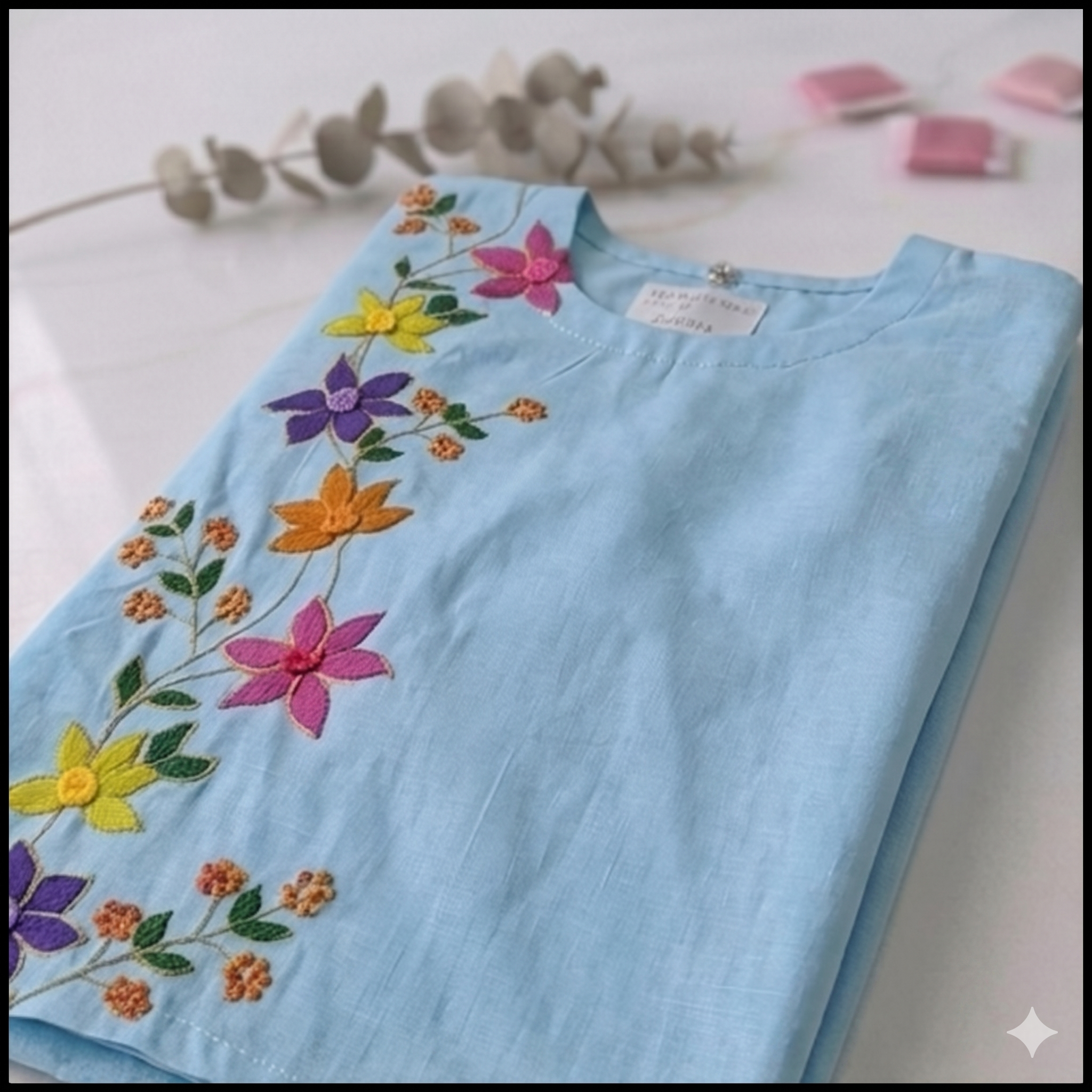 Floral Hand Painted 2-Piece -  Blue