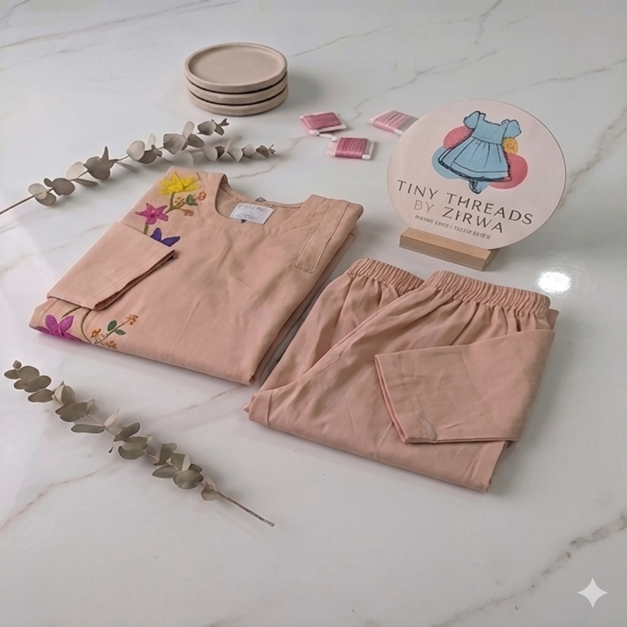 Floral Hand Painted 2-Piece -  Tea Pink