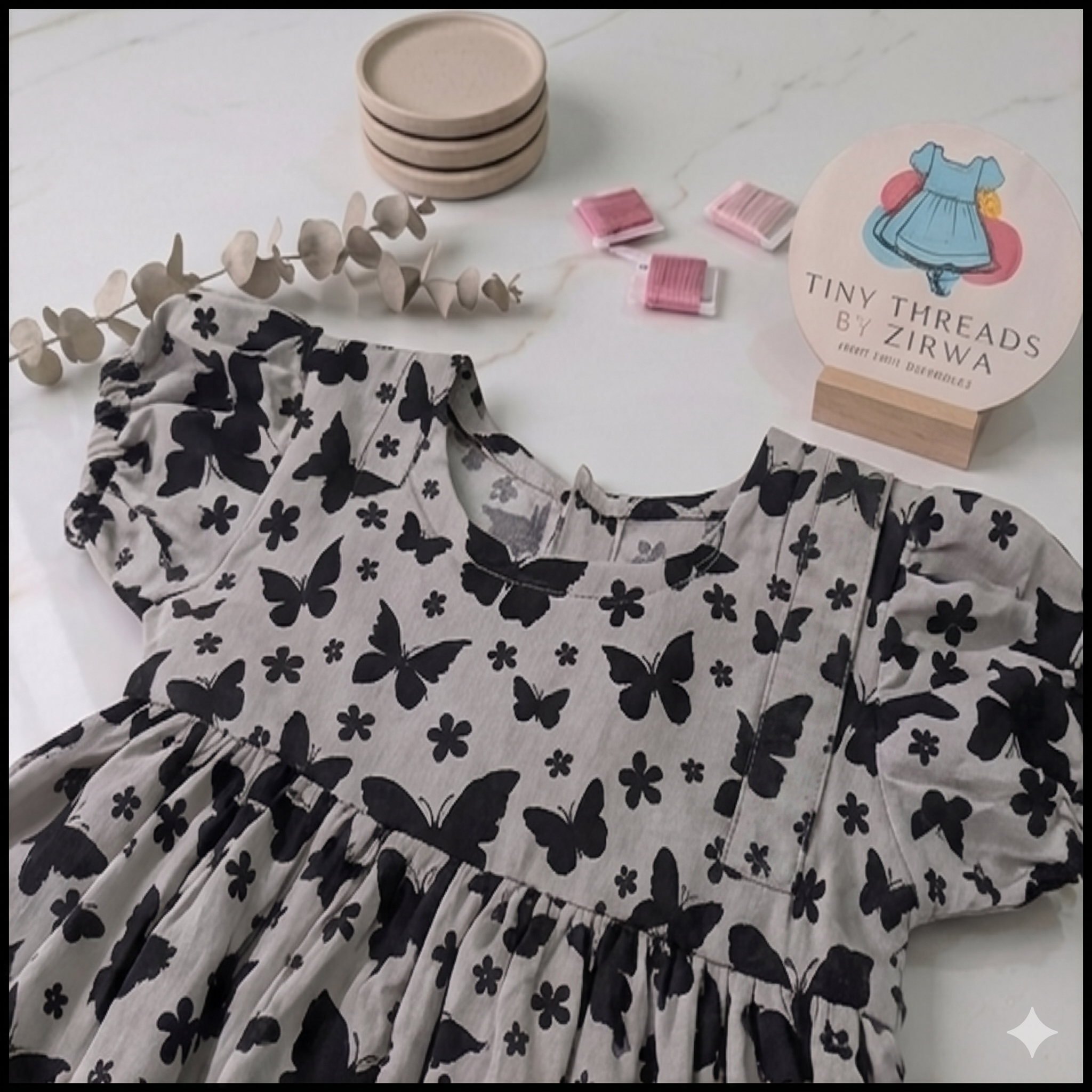 2-Piece lawn butterfly print frock