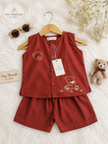 Rust Teddy Embroidered Shirt & Shorts Set