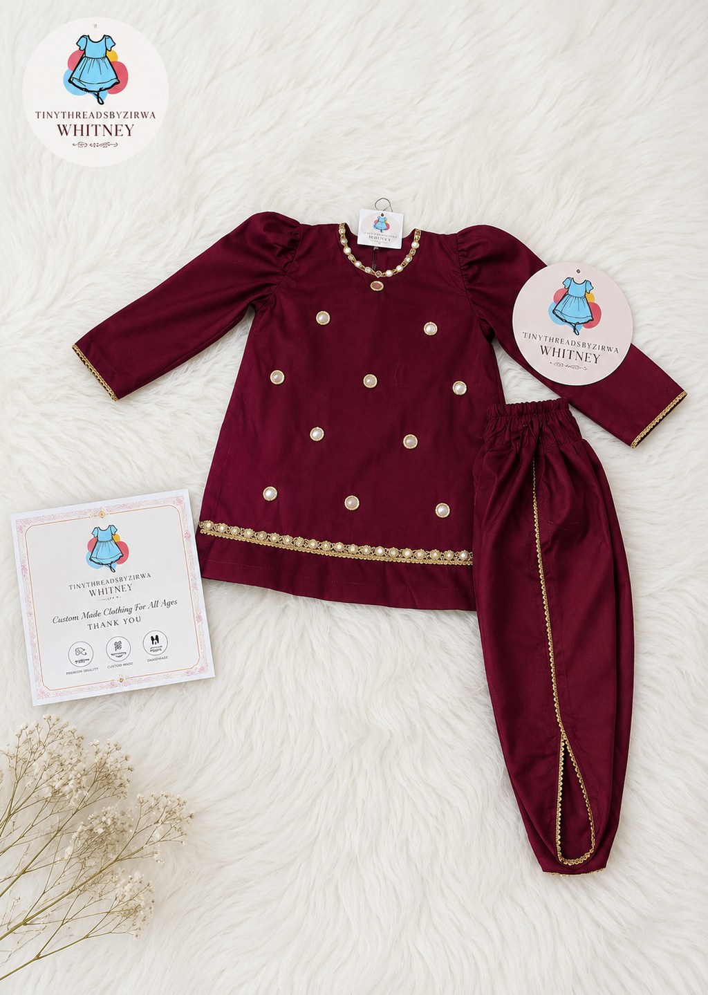 Maroon Kurta & Trouser Mirror work 2pc