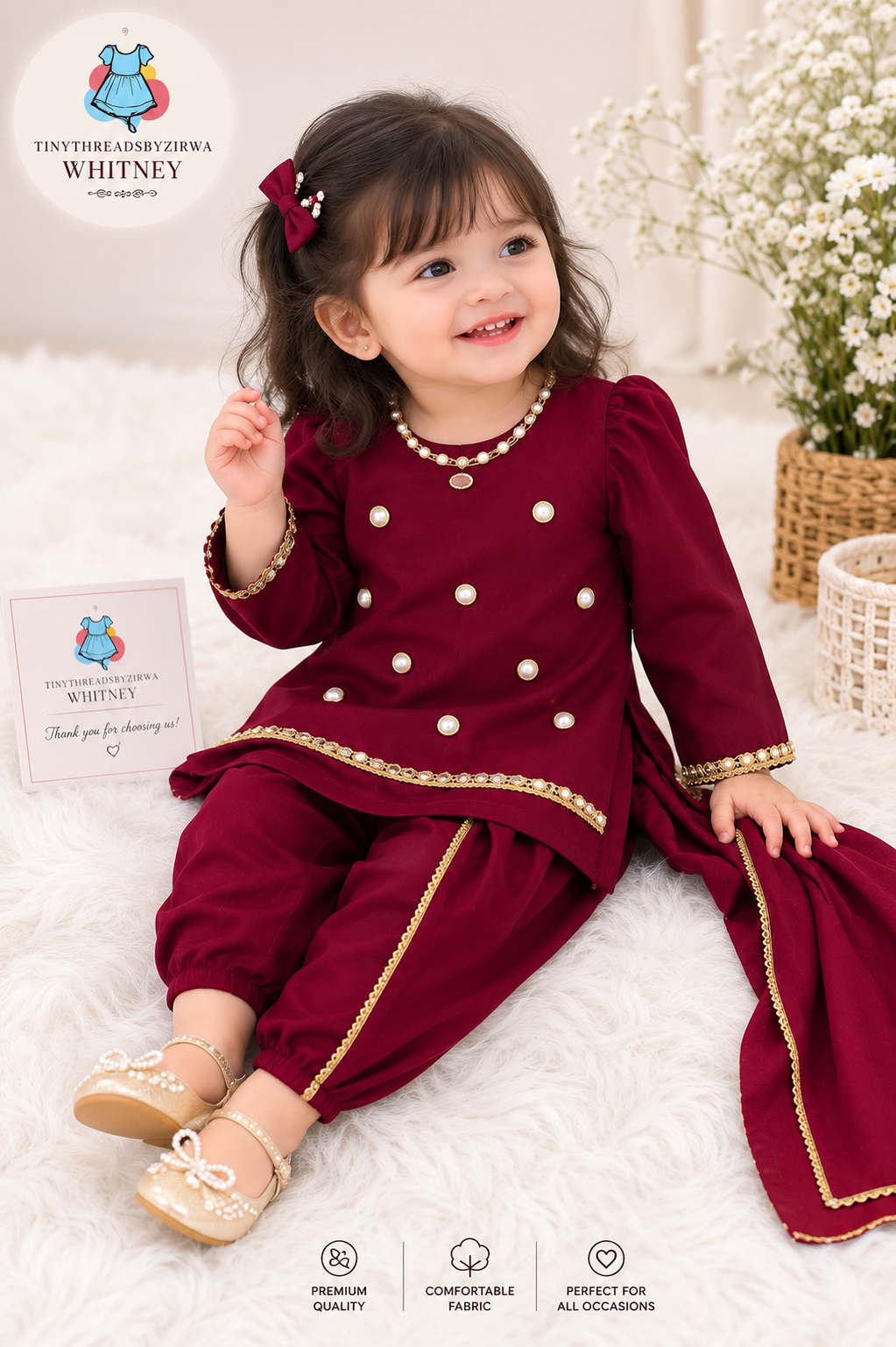Maroon Kurta & Trouser Mirror work 2pc